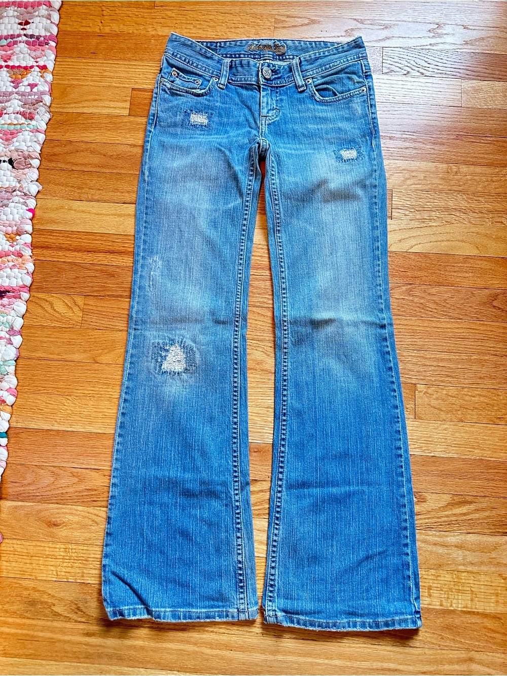 American Eagle Y2K Low Rise Distressed Flare Jeans Stretch 2 Regular
